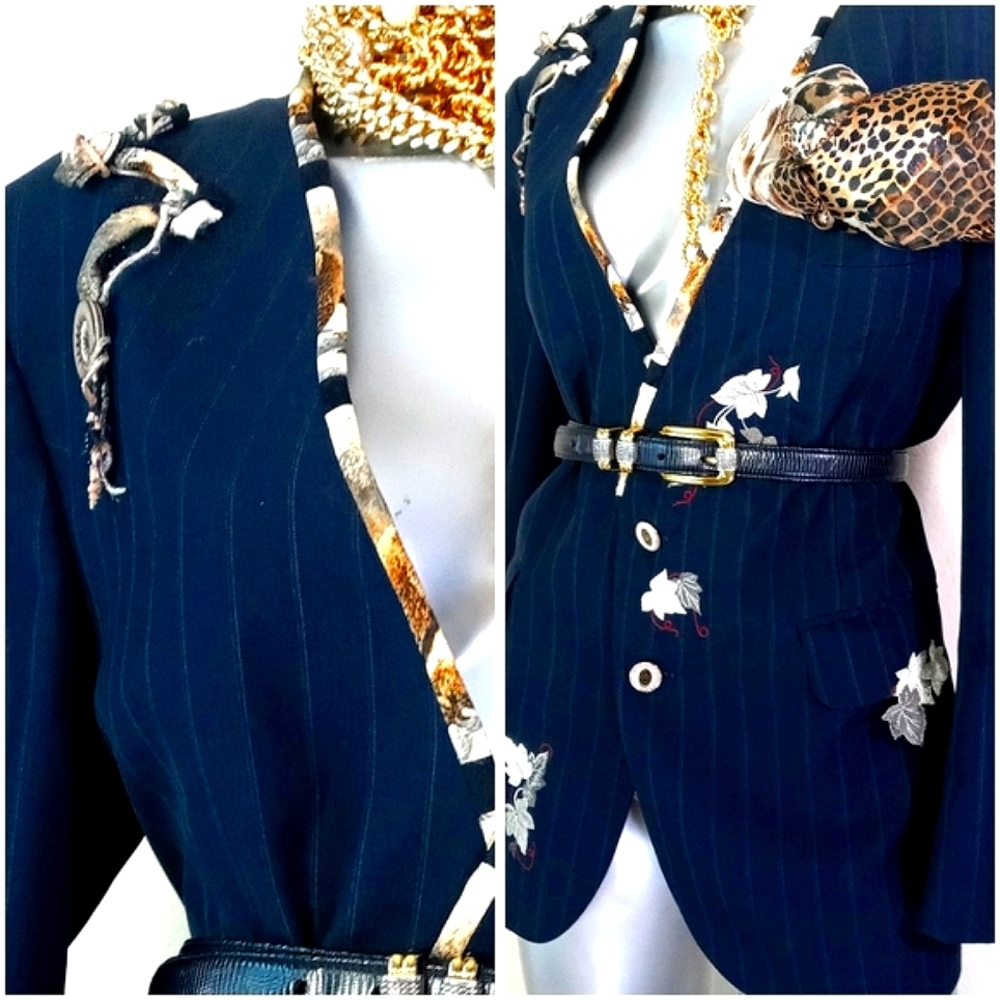 Evan Picone Pinstripe Craft Core Wearable Art RAD Blazer - Picture 8 of 15